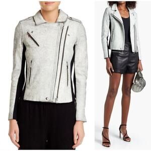 IRO Paris Ilaria White Cracked Leather Biker Moto Jacket 34 Size 2 Cream